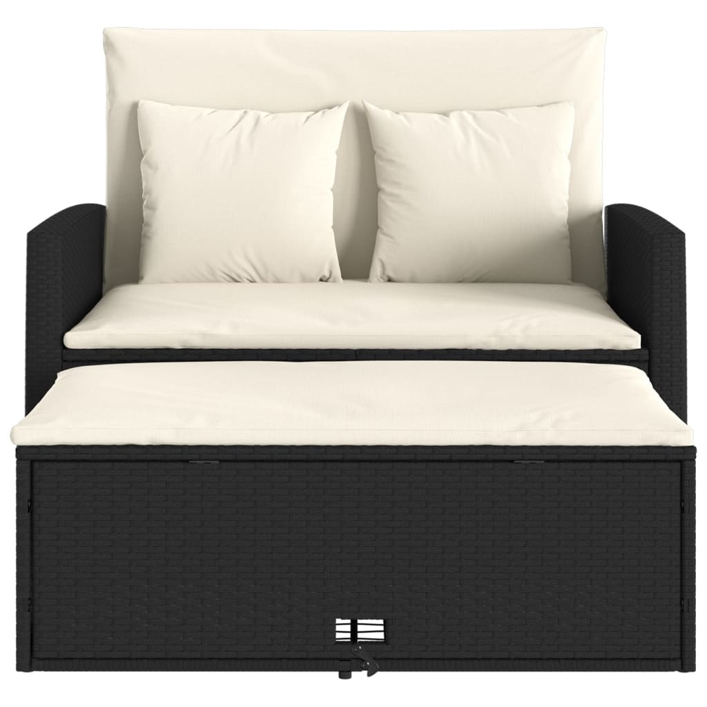 Garden Sofa with Cushions 2-Seater Black Poly Rattan