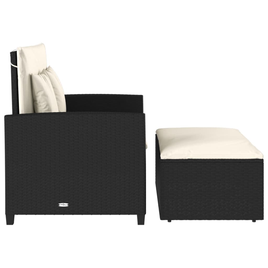 Garden Sofa with Cushions 2-Seater Black Poly Rattan