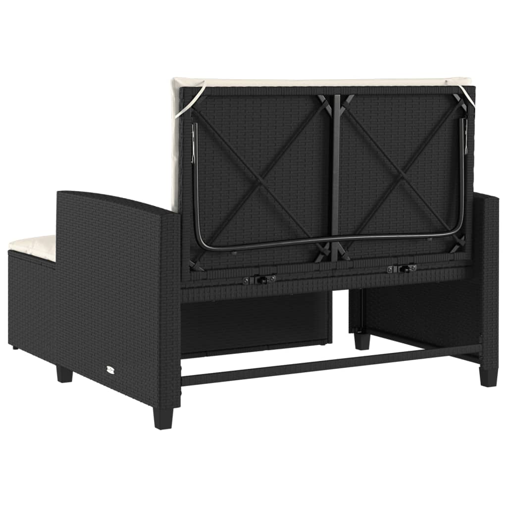 Garden Sofa with Cushions 2-Seater Black Poly Rattan