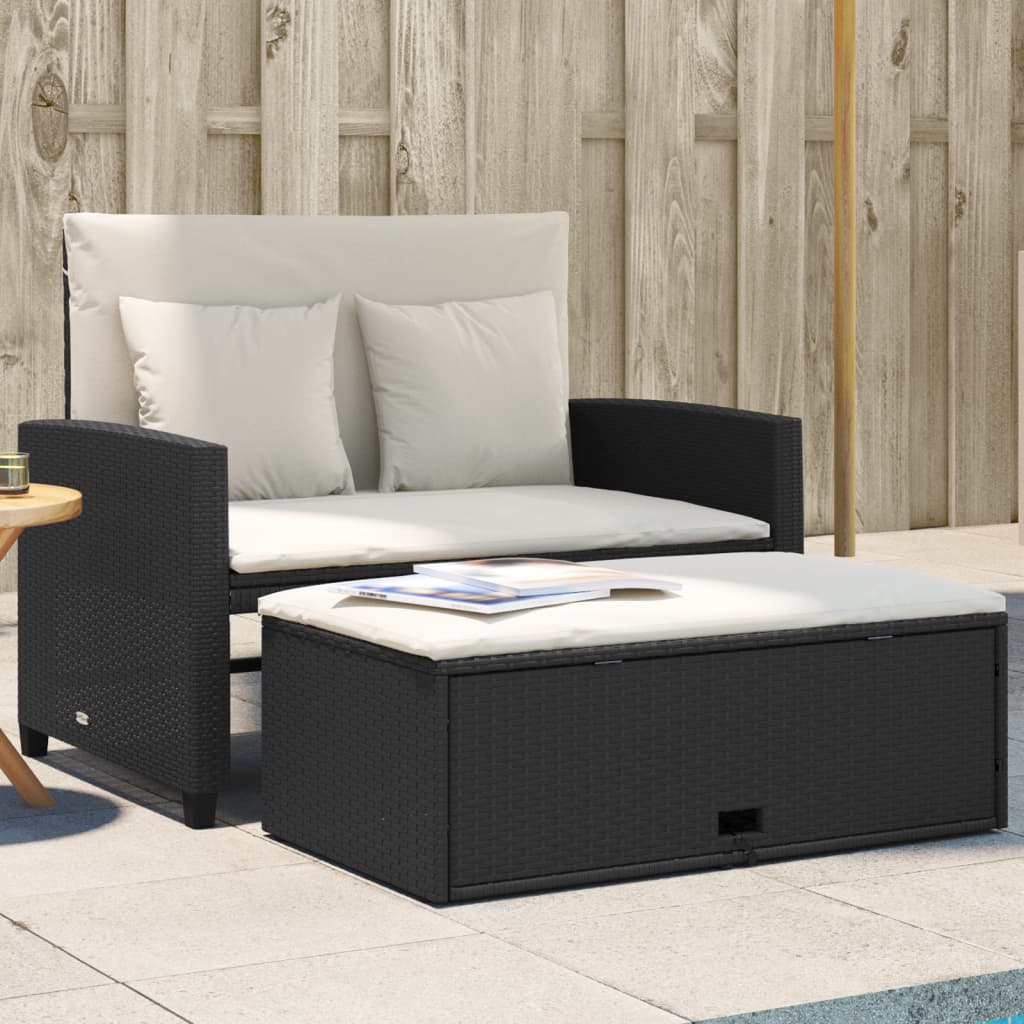 Garden Sofa with Cushions 2-Seater Black Poly Rattan