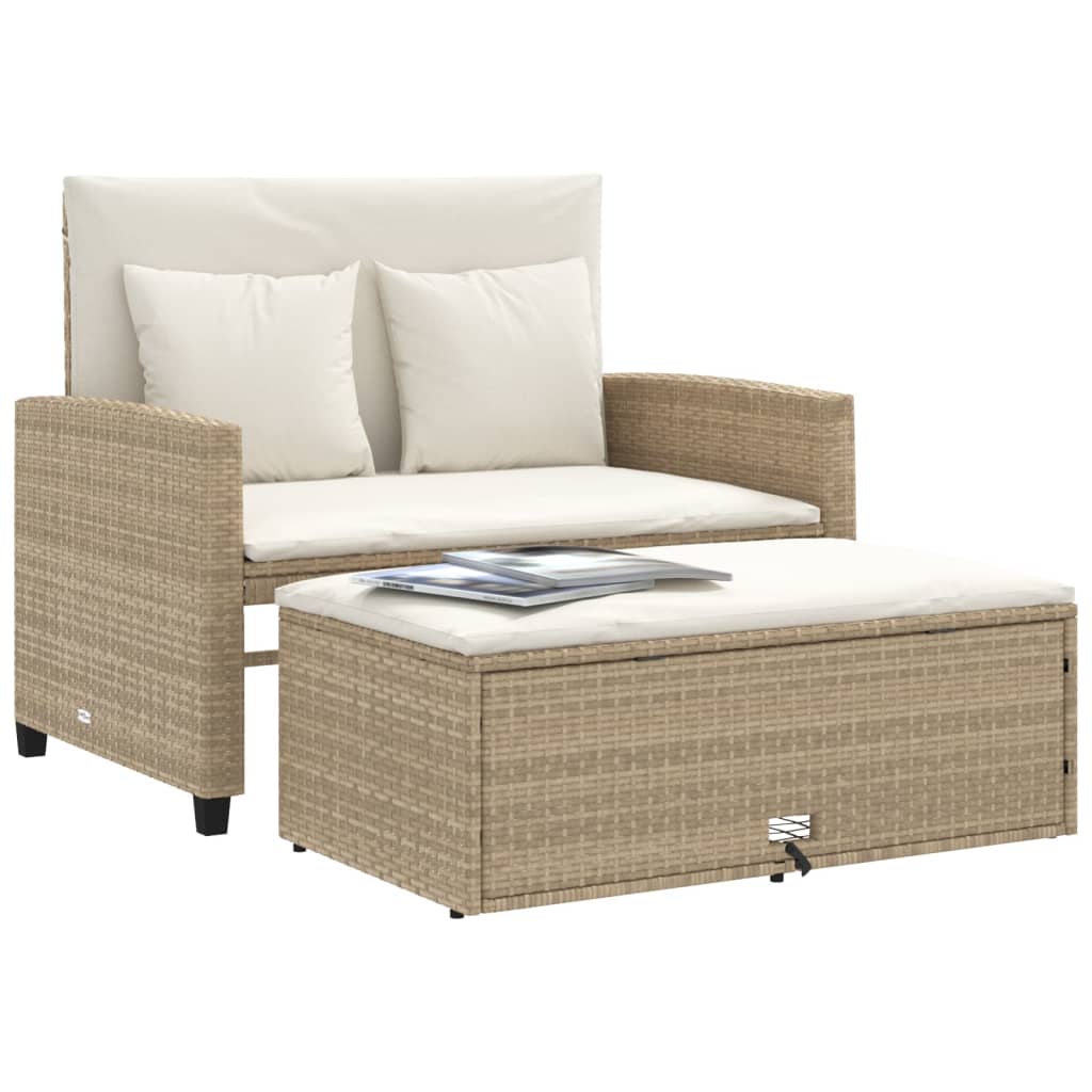 Garden Sofa with Cushions 2-Seater Beige Poly Rattan
