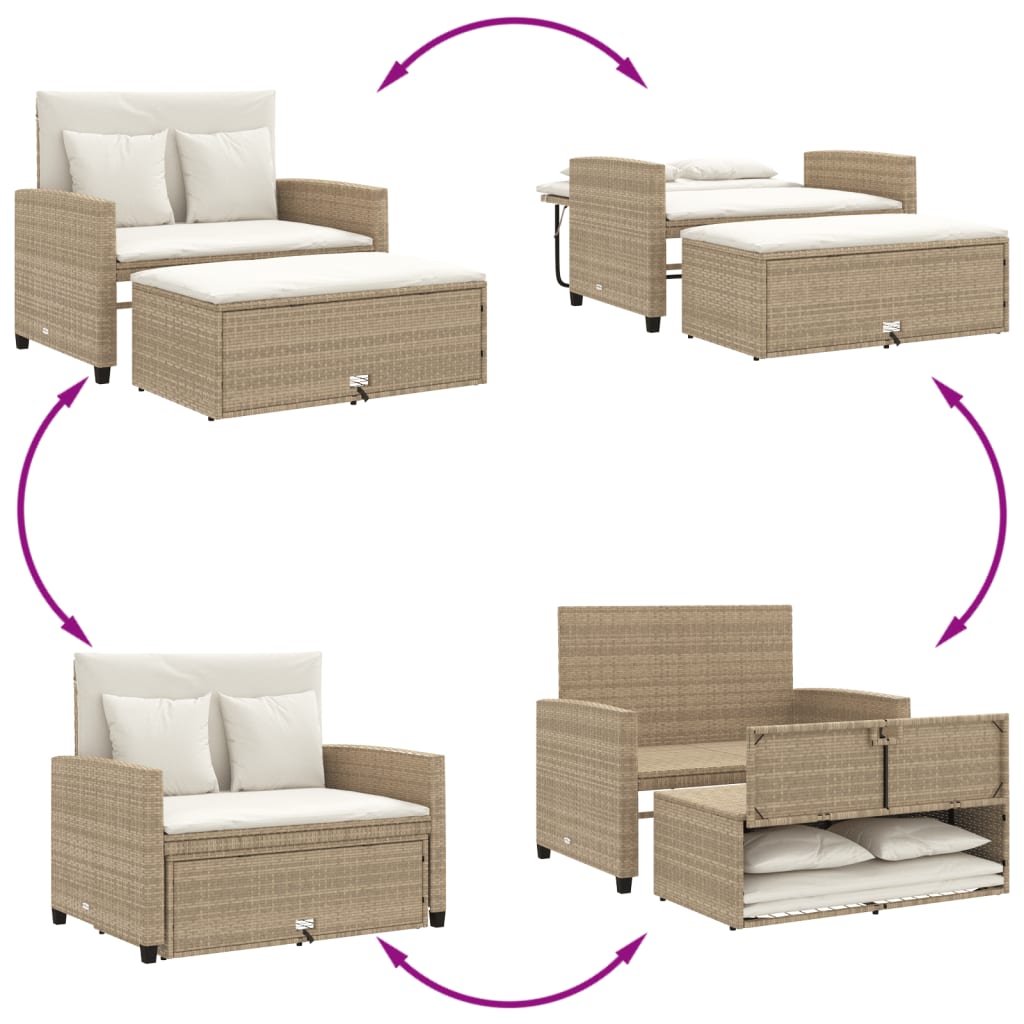 Garden Sofa with Cushions 2-Seater Beige Poly Rattan