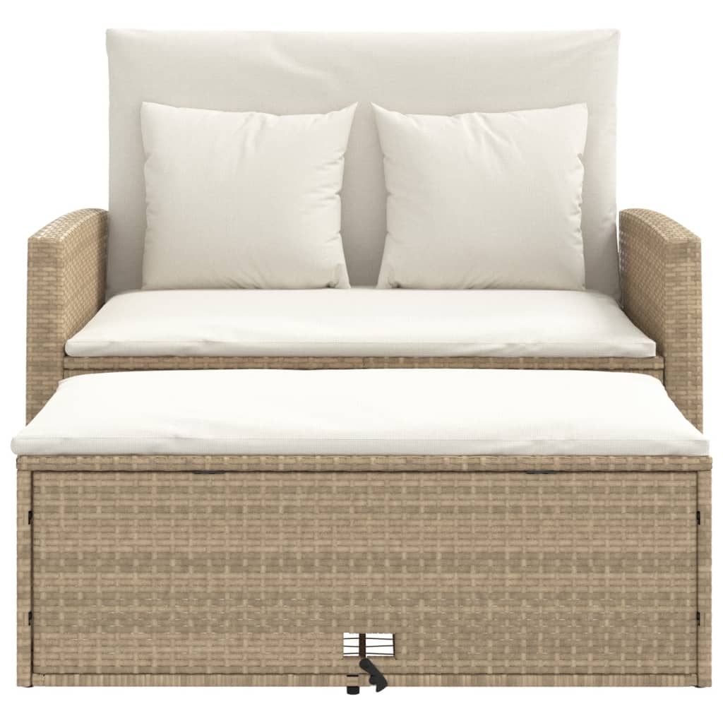 Garden Sofa with Cushions 2-Seater Beige Poly Rattan