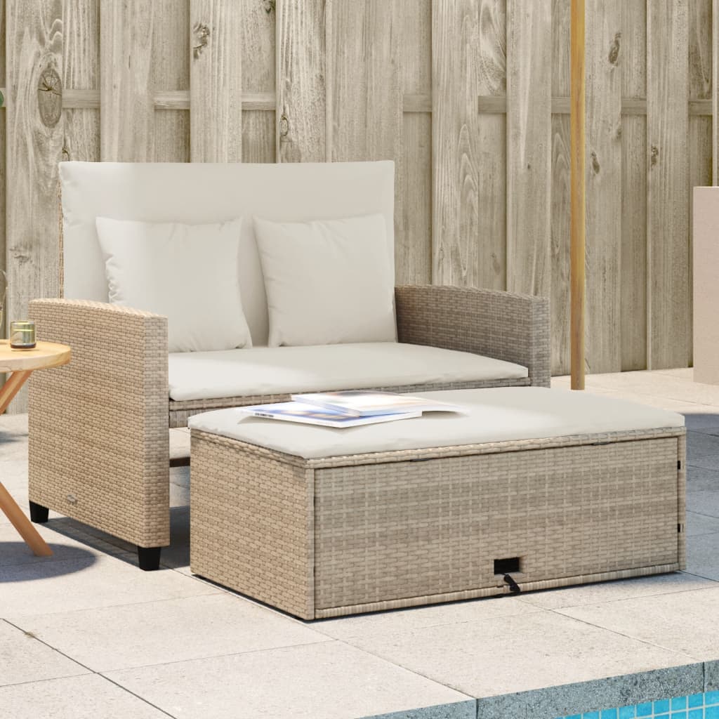 Garden Sofa with Cushions 2-Seater Beige Poly Rattan