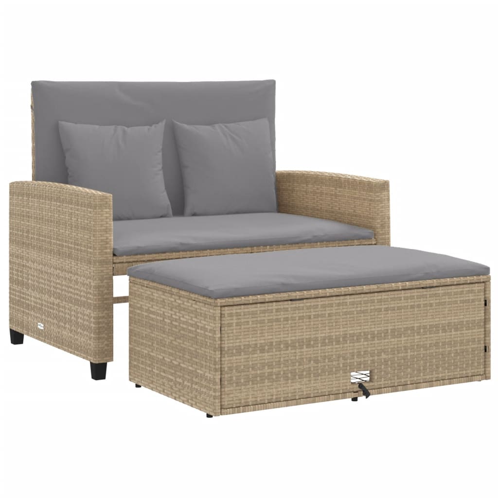 Garden Sofa with Cushions 2-Seater Beige Poly Rattan