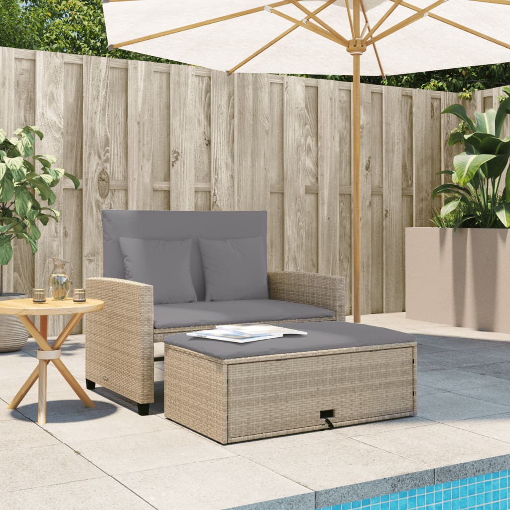 Garden Sofa with Cushions 2-Seater Beige Poly Rattan