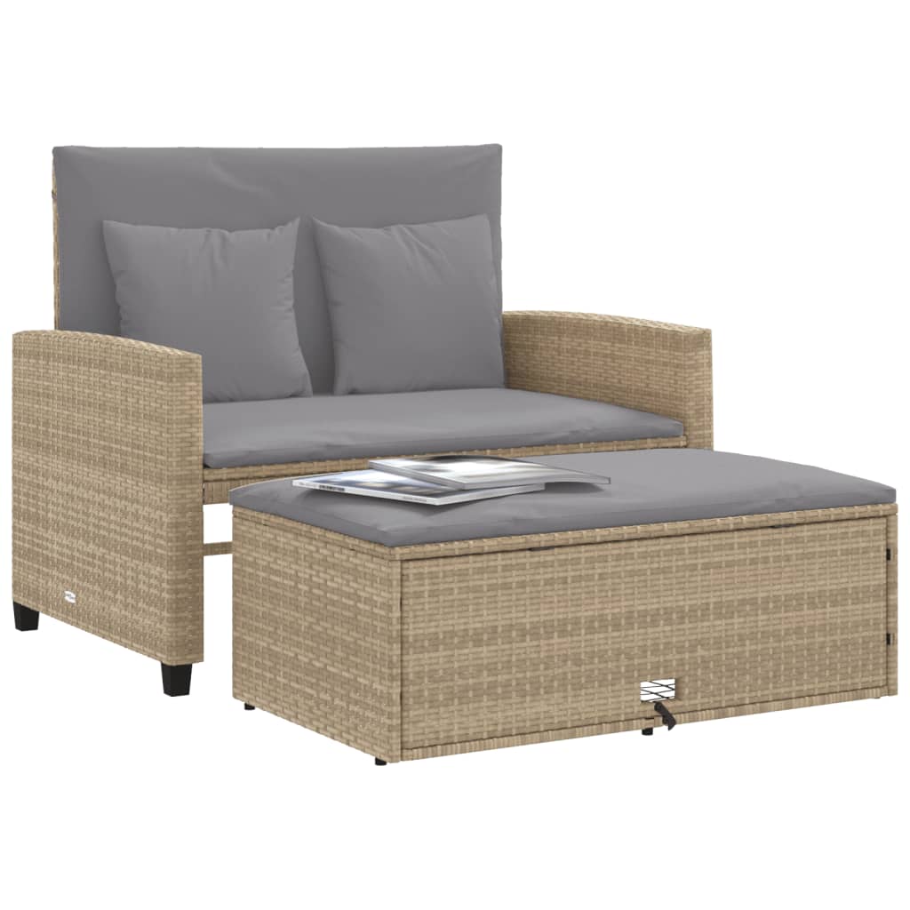 Garden Sofa with Cushions 2-Seater Beige Poly Rattan