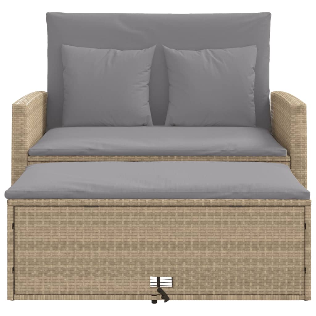Garden Sofa with Cushions 2-Seater Beige Poly Rattan