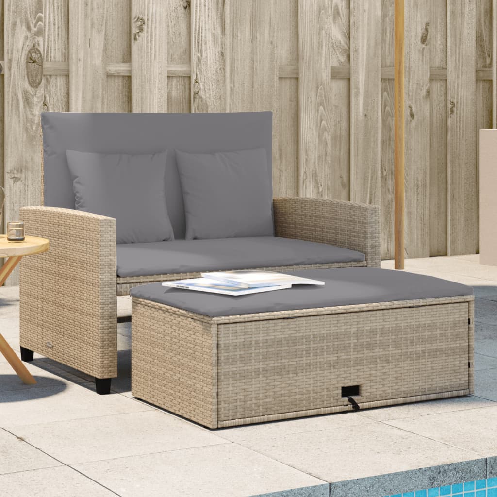 Garden Sofa with Cushions 2-Seater Beige Poly Rattan