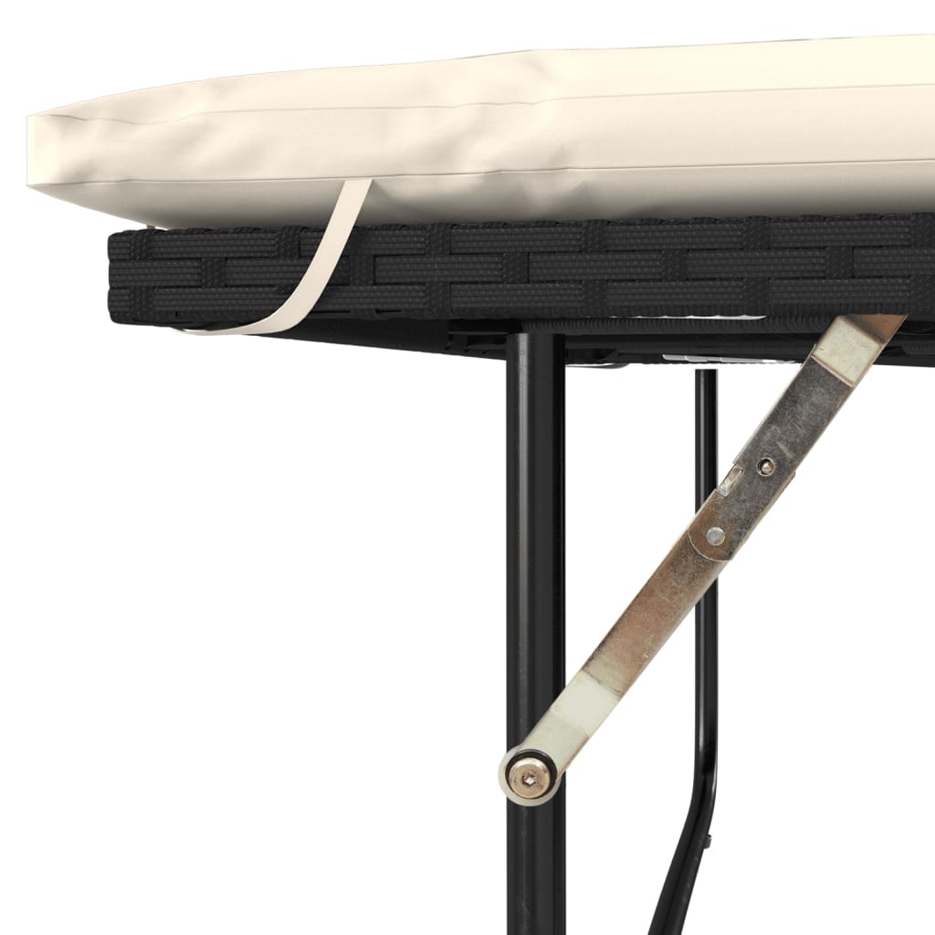 Garden Sofa with Cushions 2-Seater Black Poly Rattan&Acacia Wood