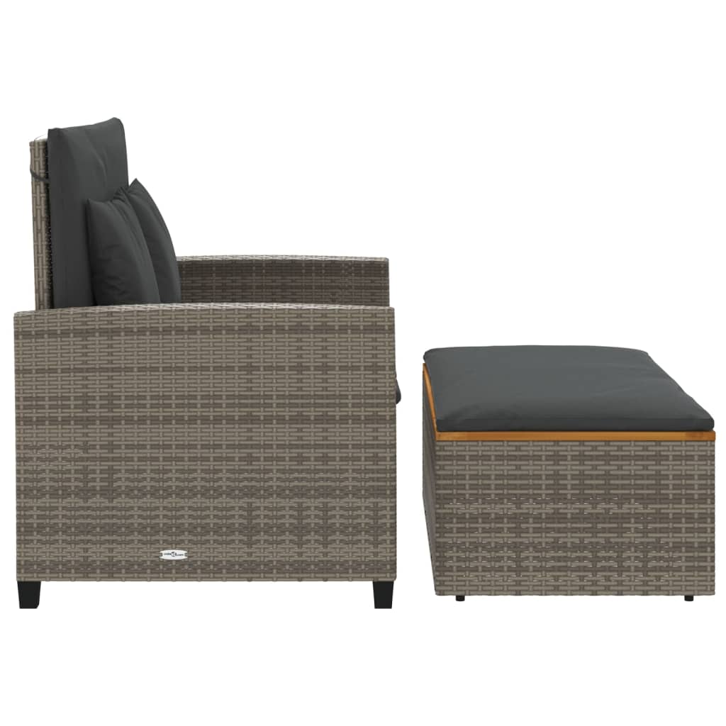 Garden Sofa with Cushions 2-Seater Grey Poly Rattan & Acacia Wood
