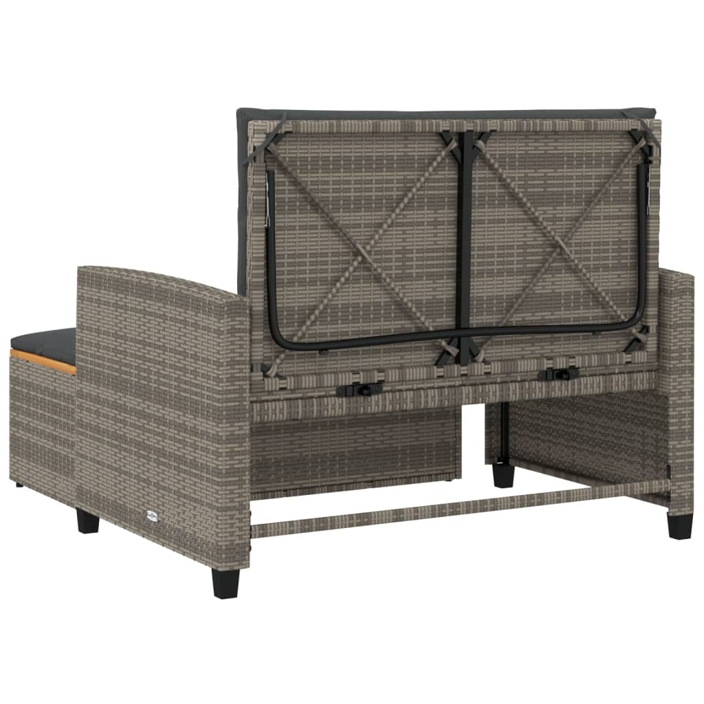 Garden Sofa with Cushions 2-Seater Grey Poly Rattan & Acacia Wood