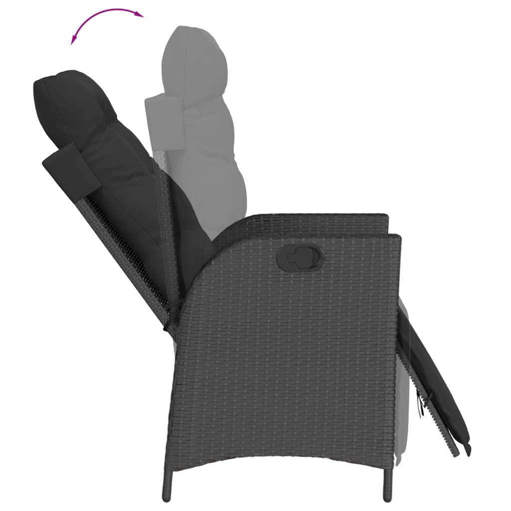 3-tlg. Bistro-Set mit Kissen Schwarz Poly Rattan