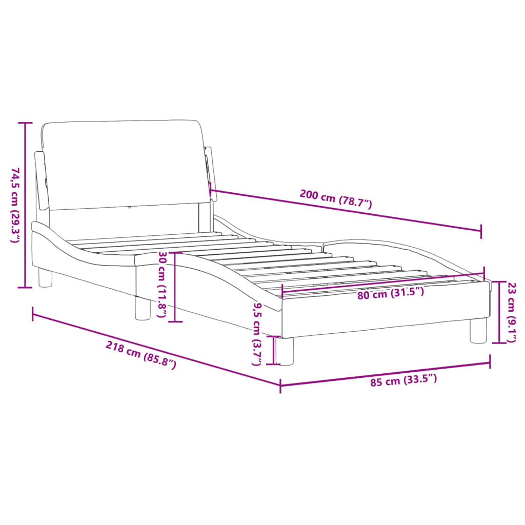 Cadre de lit "Dover" noir 80x200 cm simili cuir