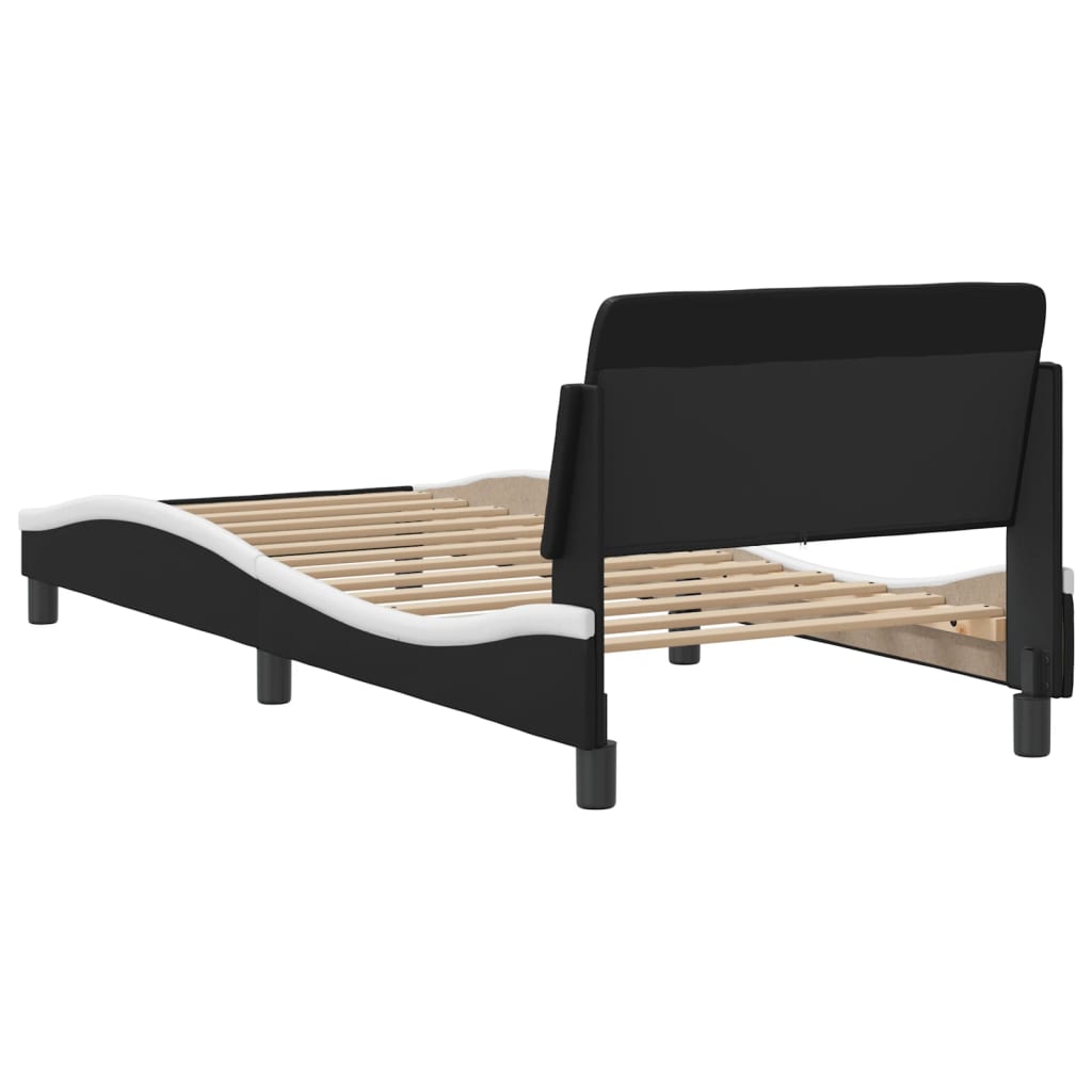 Bed frame with headboard black and white 80x200 cm artificial leather