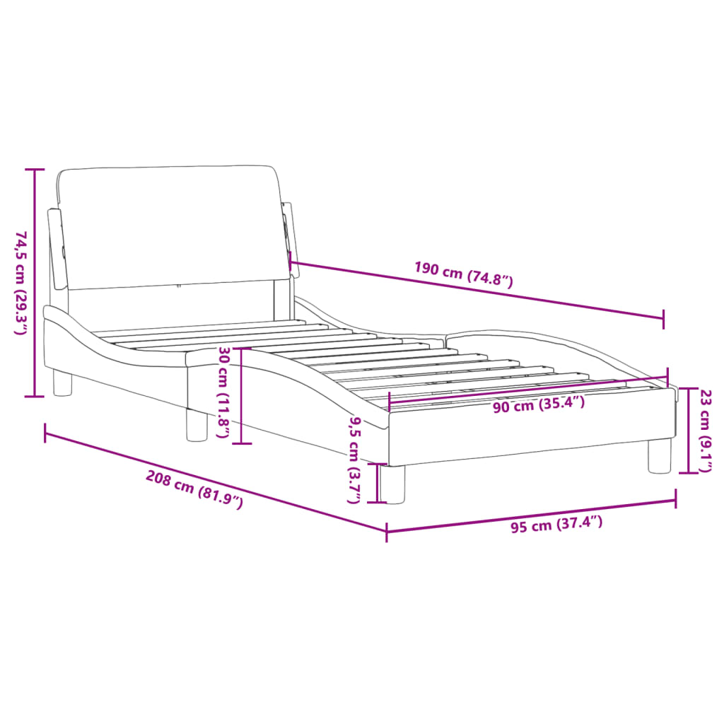 Bed frame with headboard without mattress Black 90x190 cm fabric