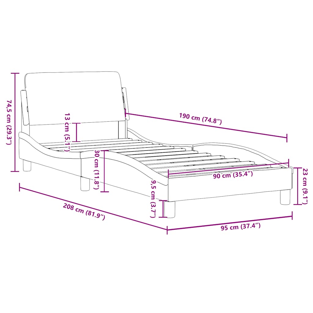 Bettgestell "Dover" Cappuccino 90x190 cm Kunstleder