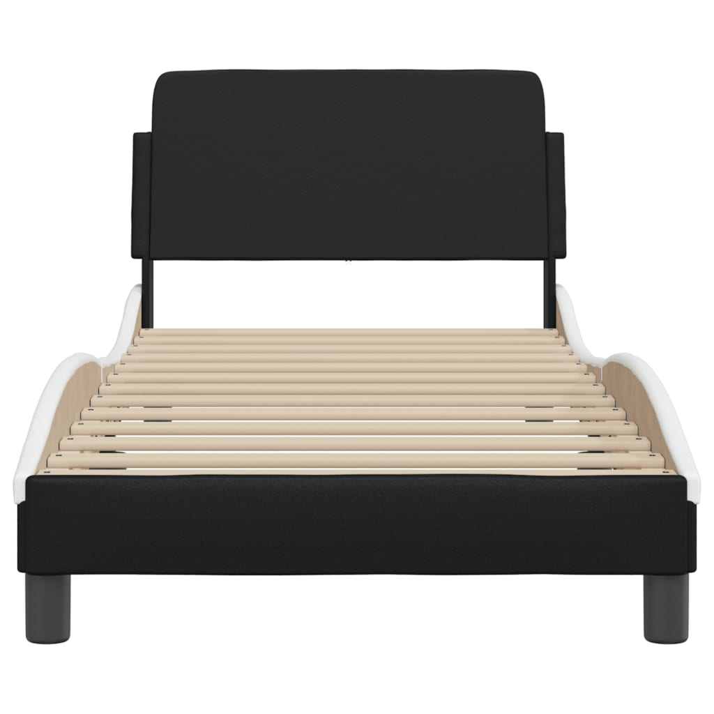 Bed frame with headboard black and white 90x190 cm artificial leather