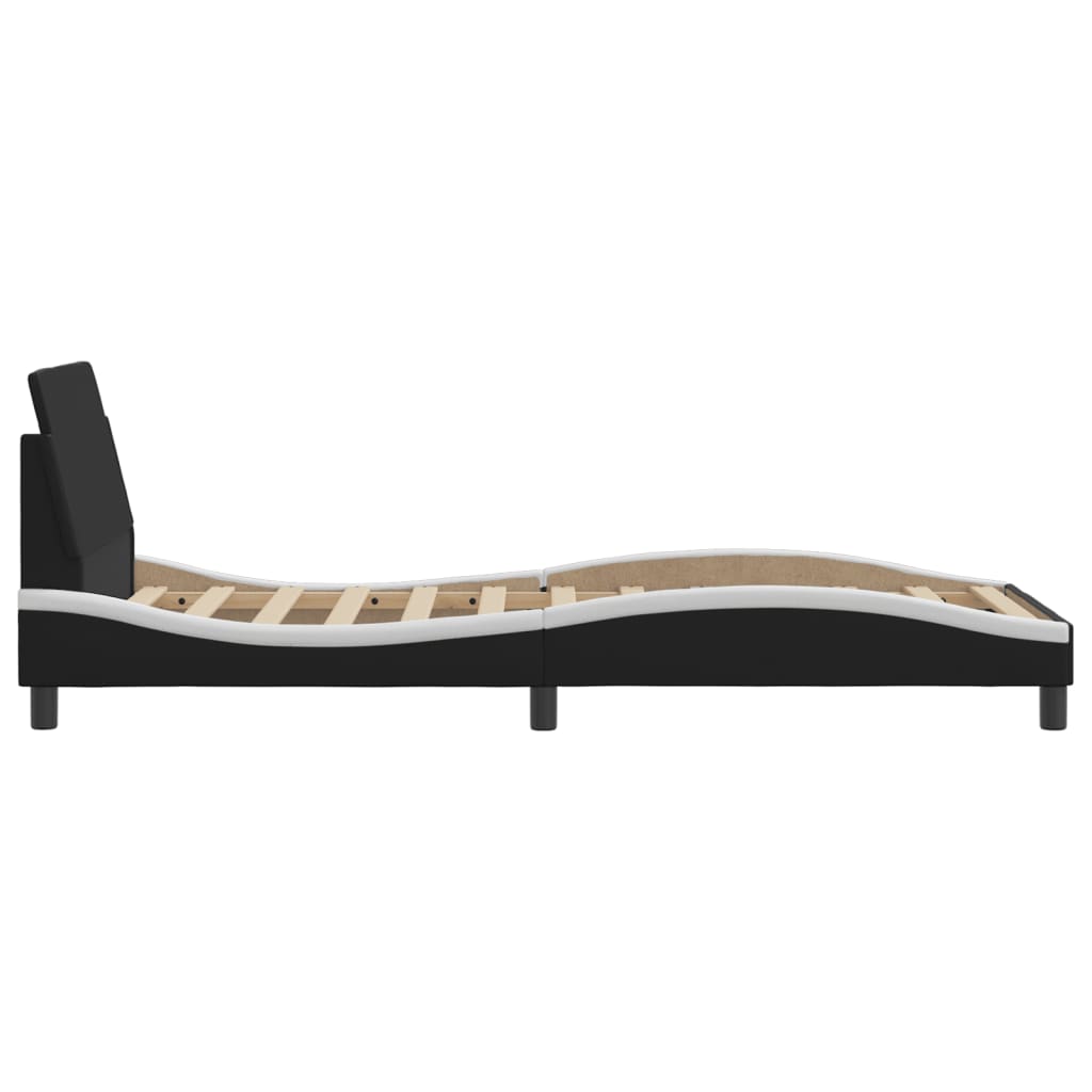 Bed frame with headboard black and white 90x190 cm artificial leather