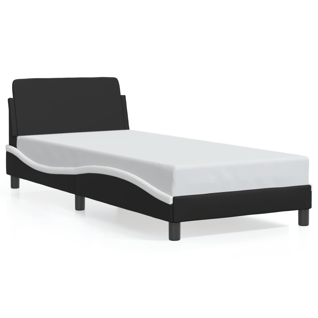 Bed frame with headboard black and white 90x200 cm artificial leather