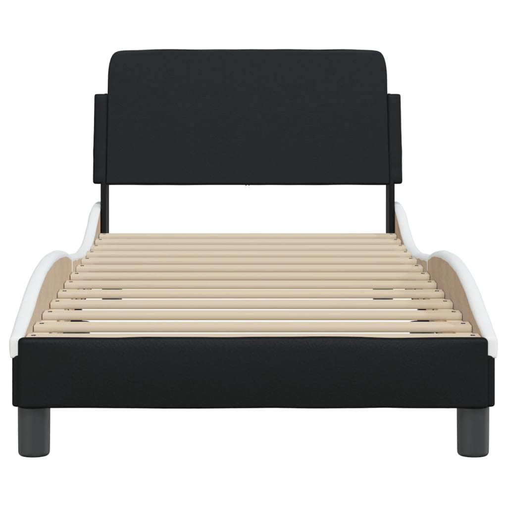 Bed frame with headboard black and white 90x200 cm artificial leather