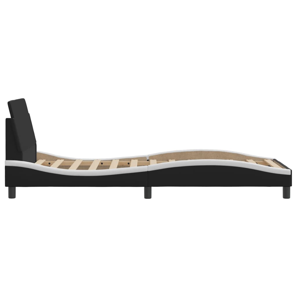 Bed frame with headboard black and white 90x200 cm artificial leather