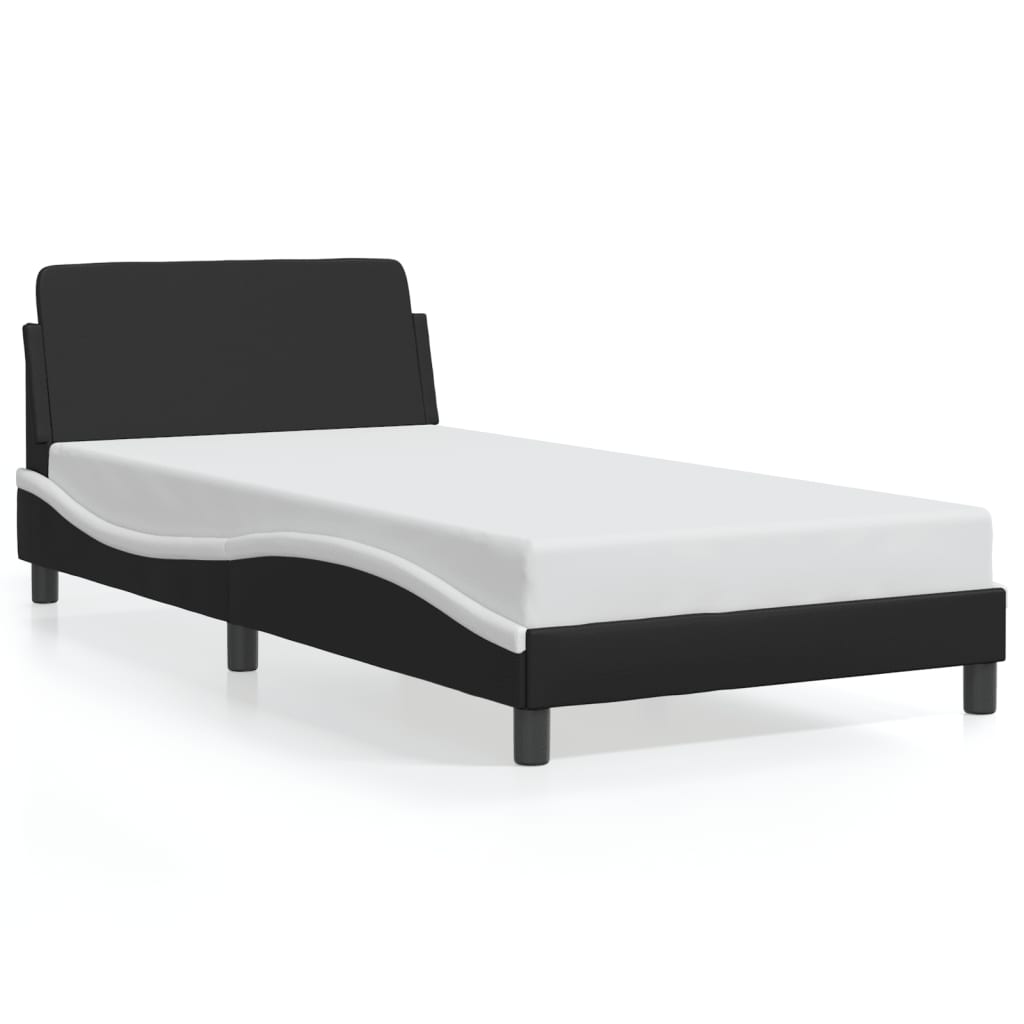Bed frame with headboard black and white 100x200 cm artificial leather
