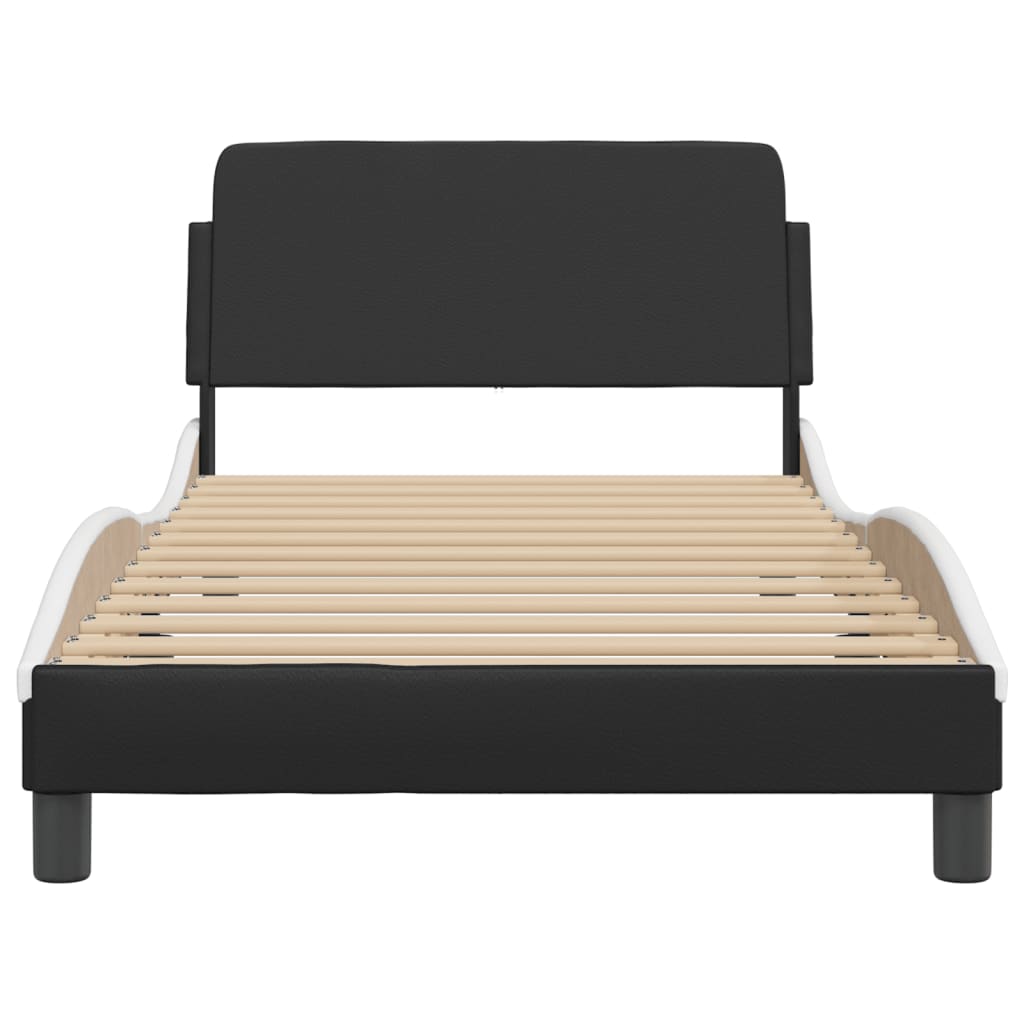 Bed frame with headboard black and white 100x200 cm artificial leather