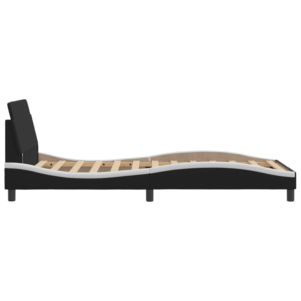 Bed frame with headboard black and white 100x200 cm artificial leather