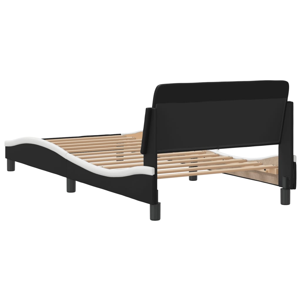 Bed frame with headboard black and white 100x200 cm artificial leather