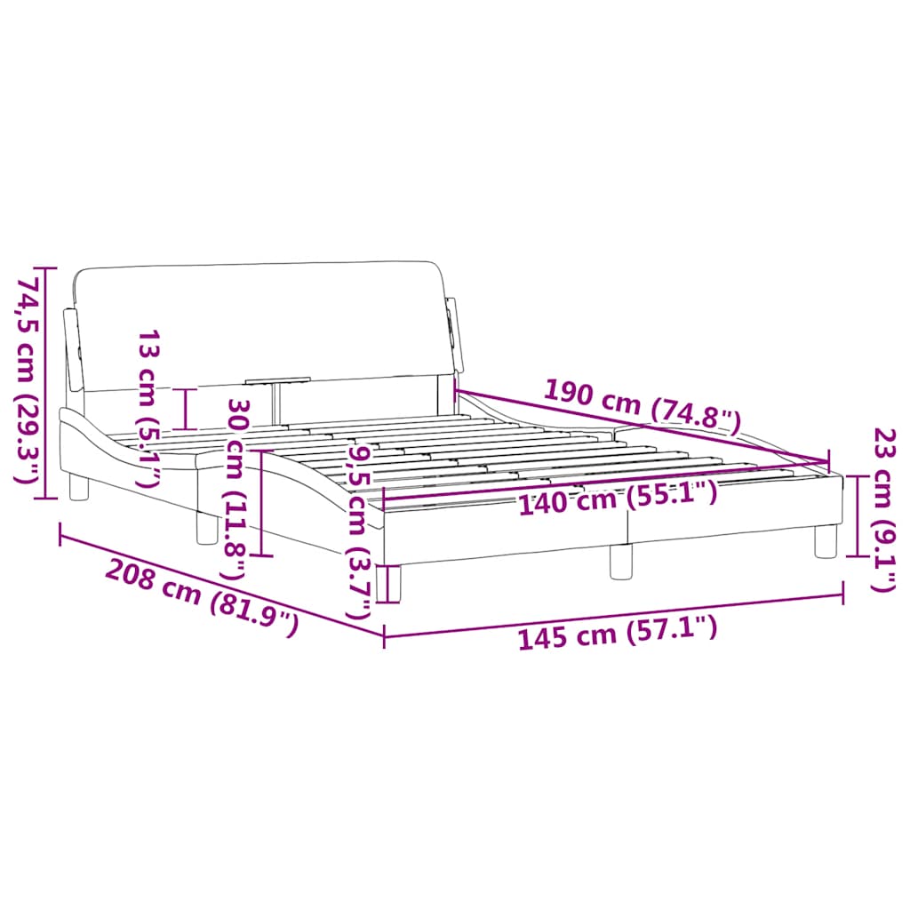 Bettgestell "Dover" Schwarz 140x190 cm Stoff