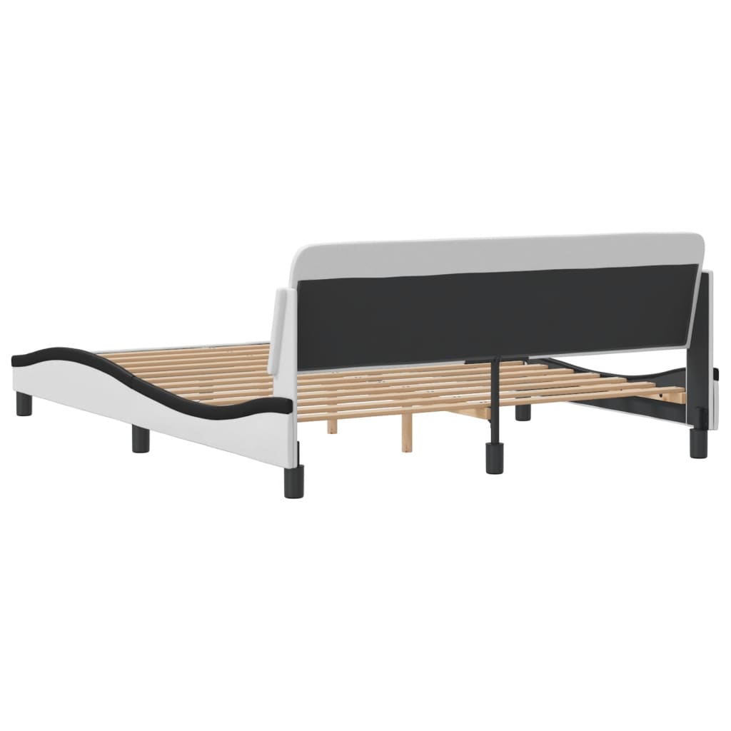 Bed frame with headboard white and black 160x200 cm artificial leather