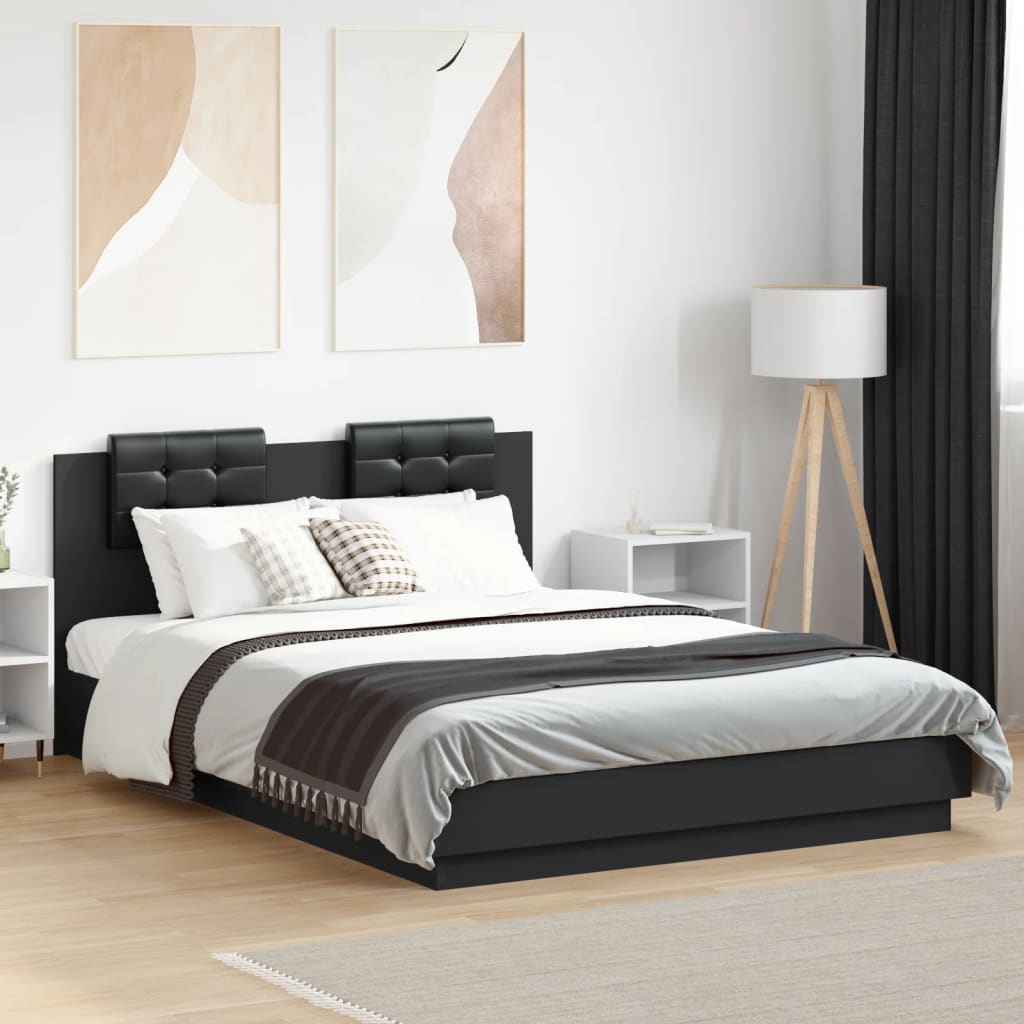 Bett mit LED-Beleuchtung ohne Matratze Schwarz 120x200 cm