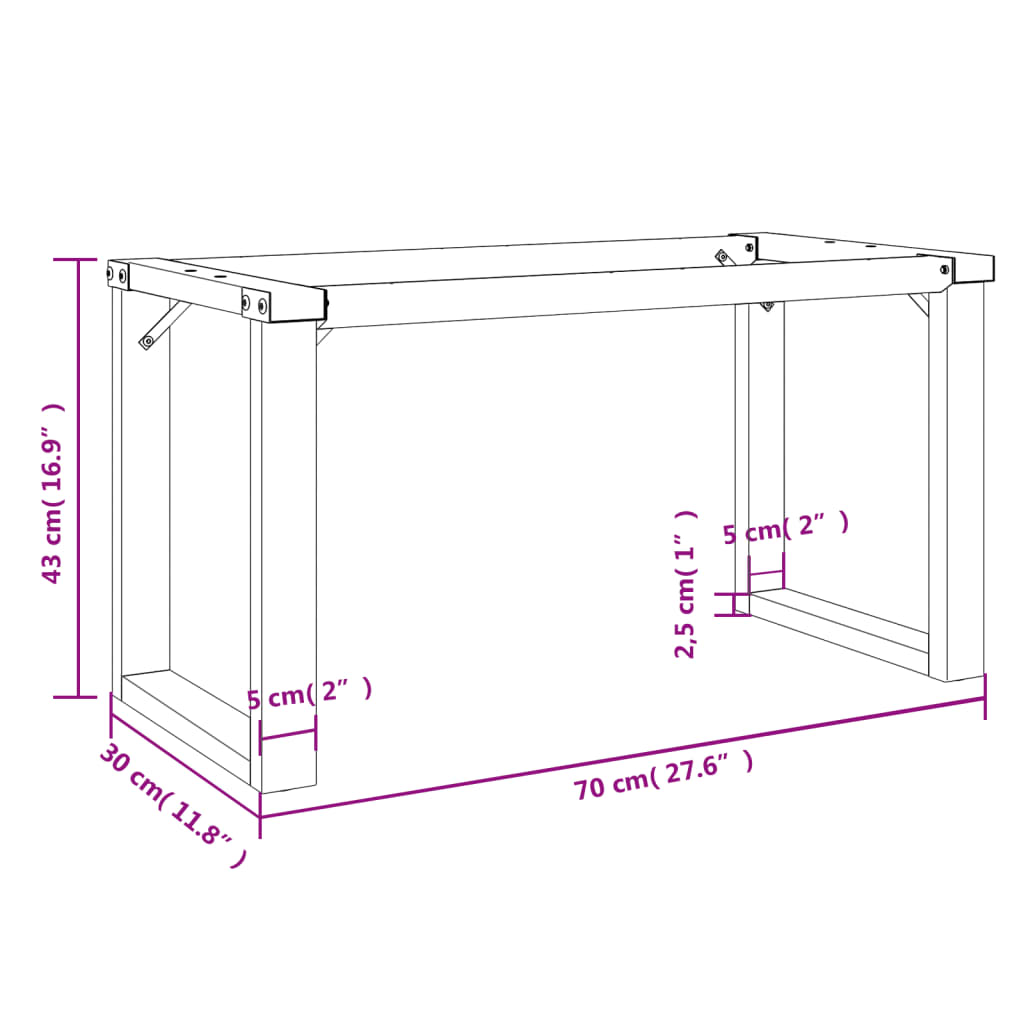Pieds de table basse en O 70x30x43 cm en acier