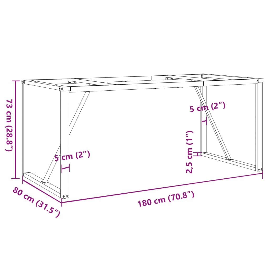 Table à manger en forme de O, structure en acier 180x80x73 cm