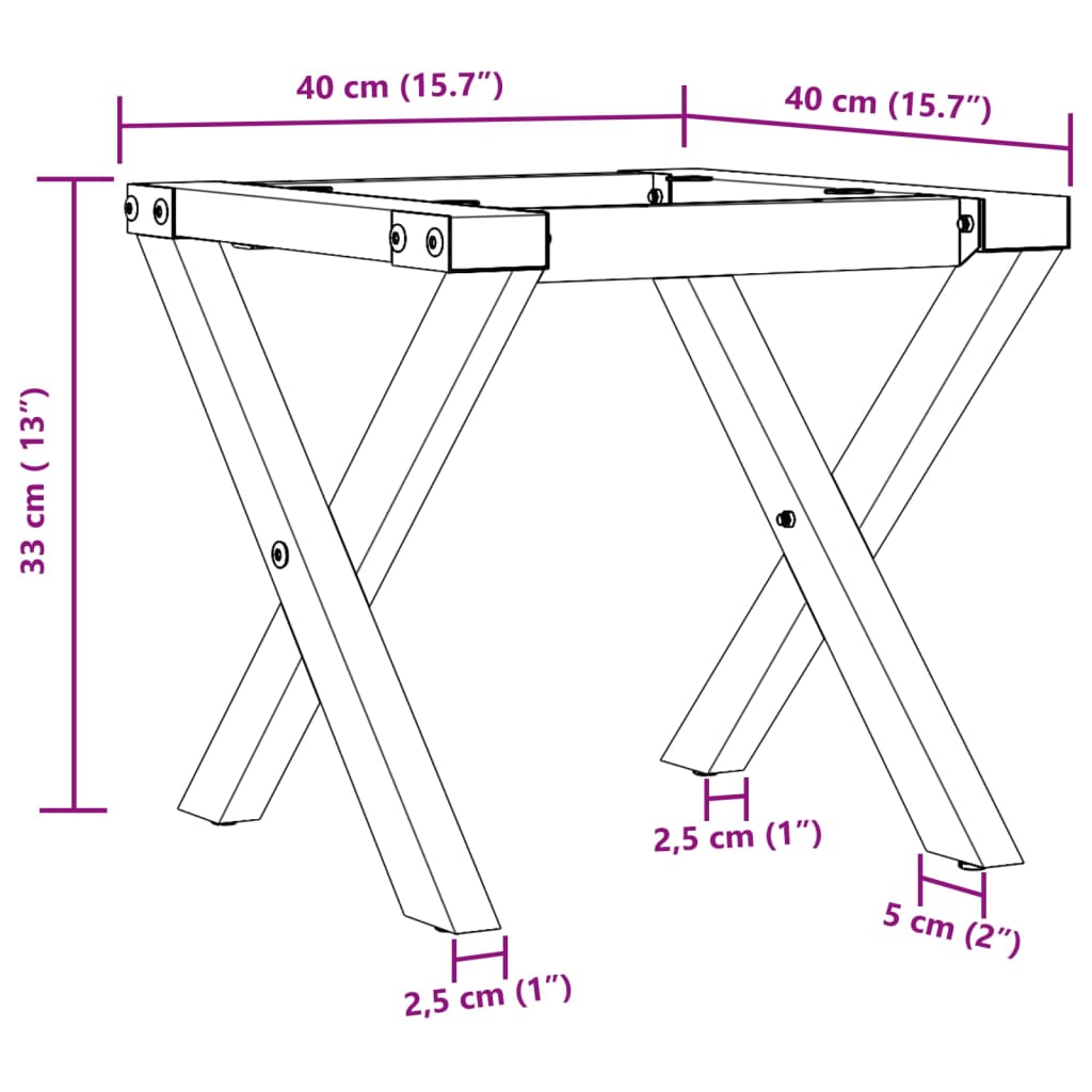 X-shaped coffee table frame 40x40x33 cm cast iron
