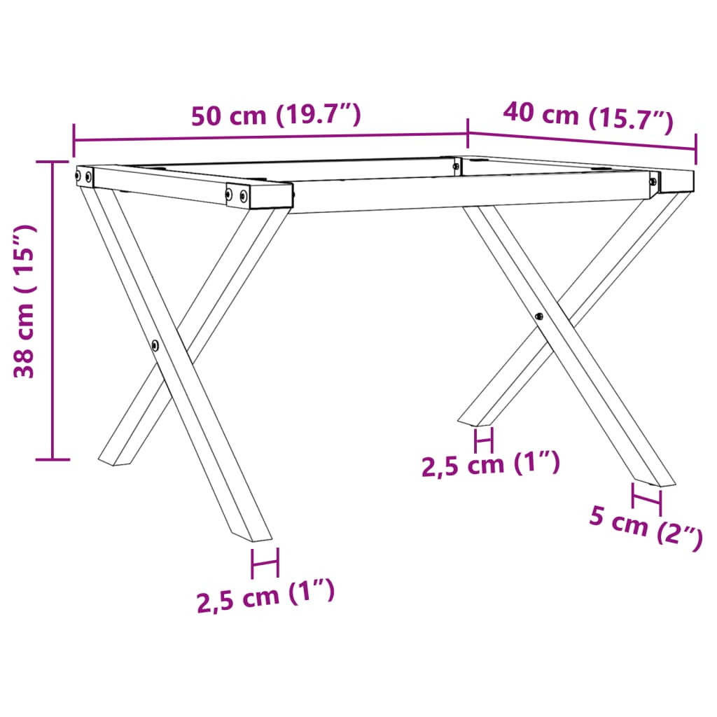 Couchtisch-Gestell in X-Form 50x40x38 cm Stahl