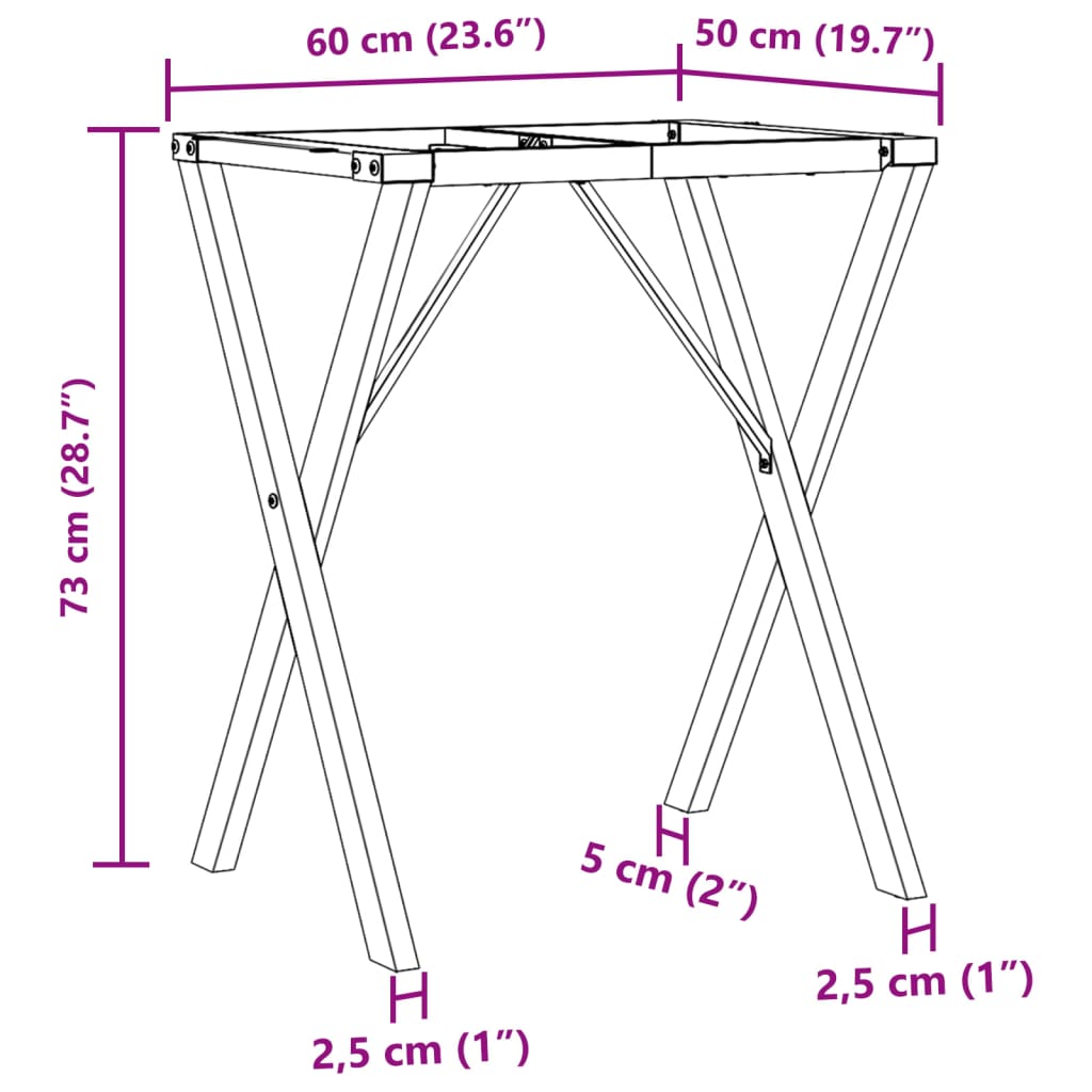 Table à manger en X, structure en acier 60x50x73 cm