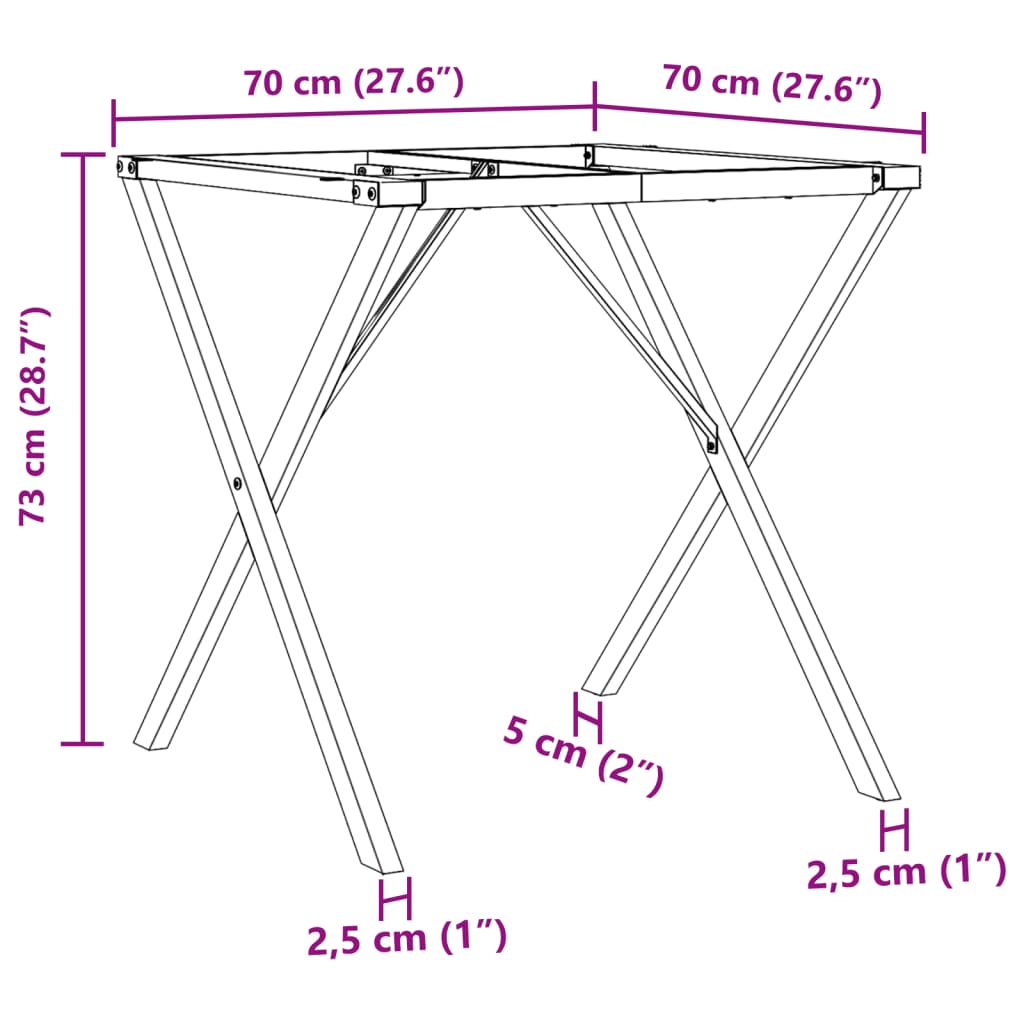 Table à manger en X, structure en acier 70x70x73 cm