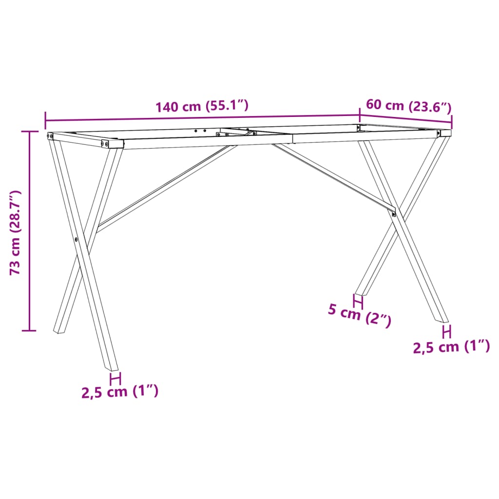 Table à manger en X avec structure en acier 140x60x73 cm