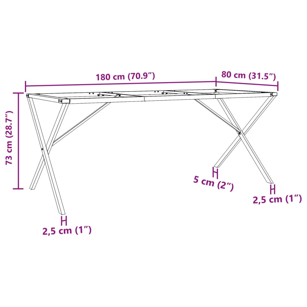 Table à manger en X avec structure en acier 180x80x73 cm