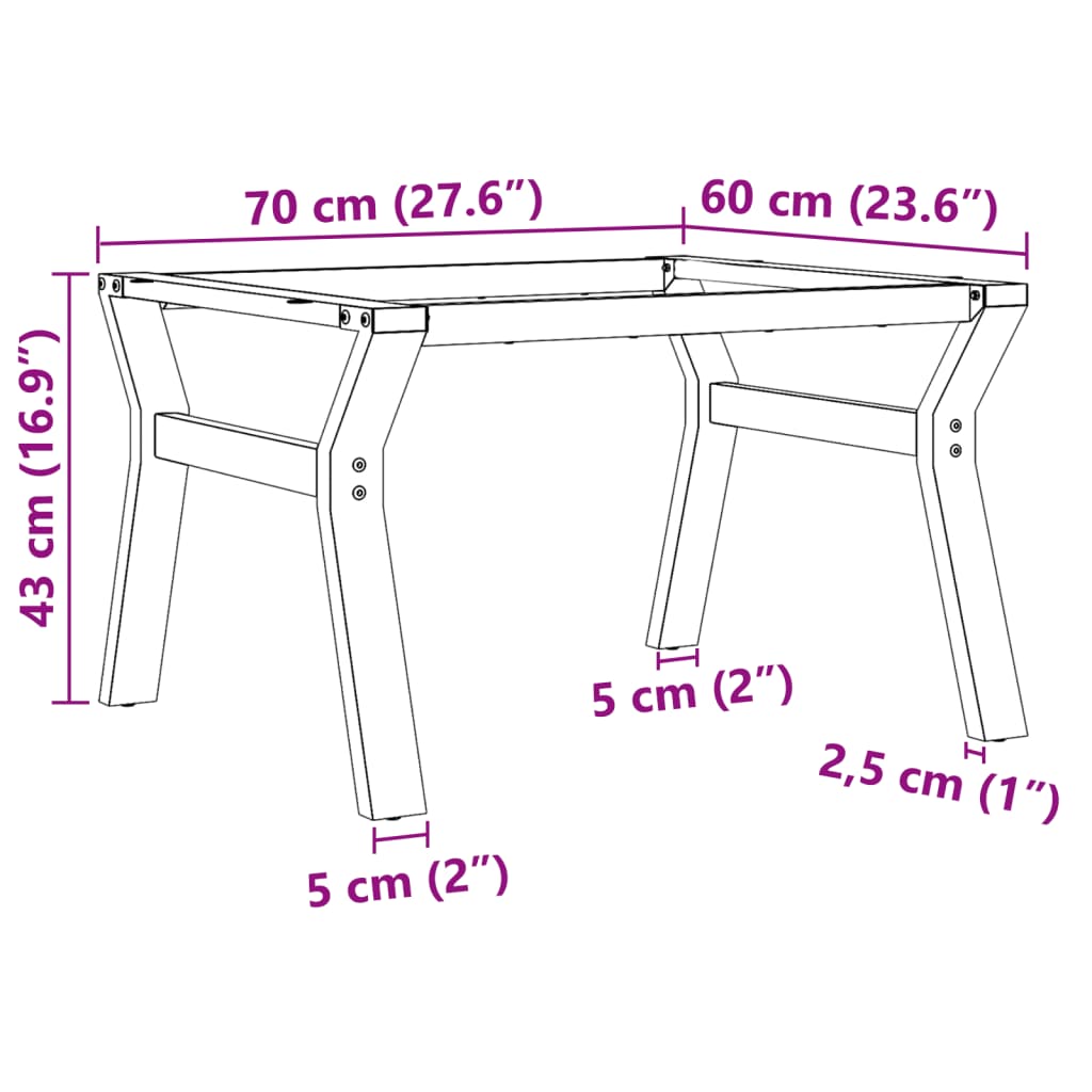 Table basse en Y avec structure en acier 70x60x43 cm