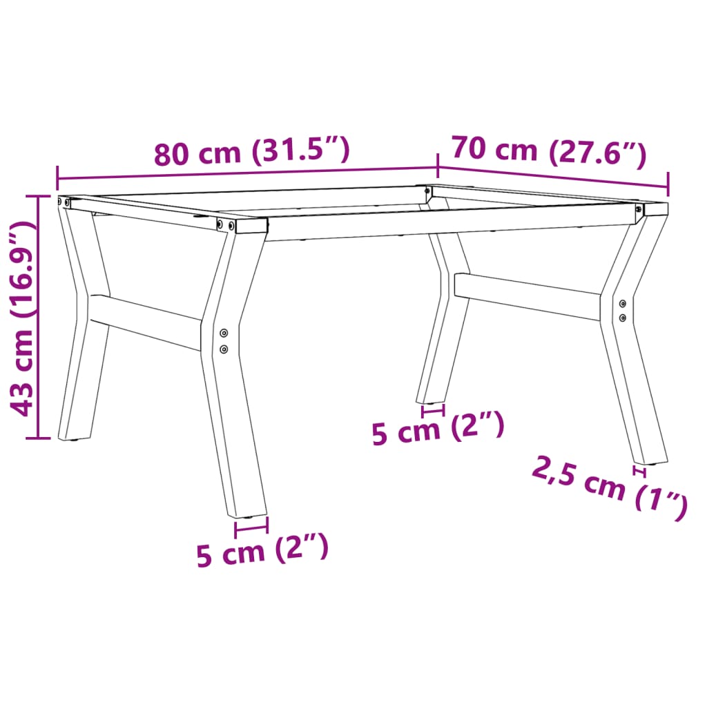 Table basse en Y avec structure en acier 80x70x43 cm