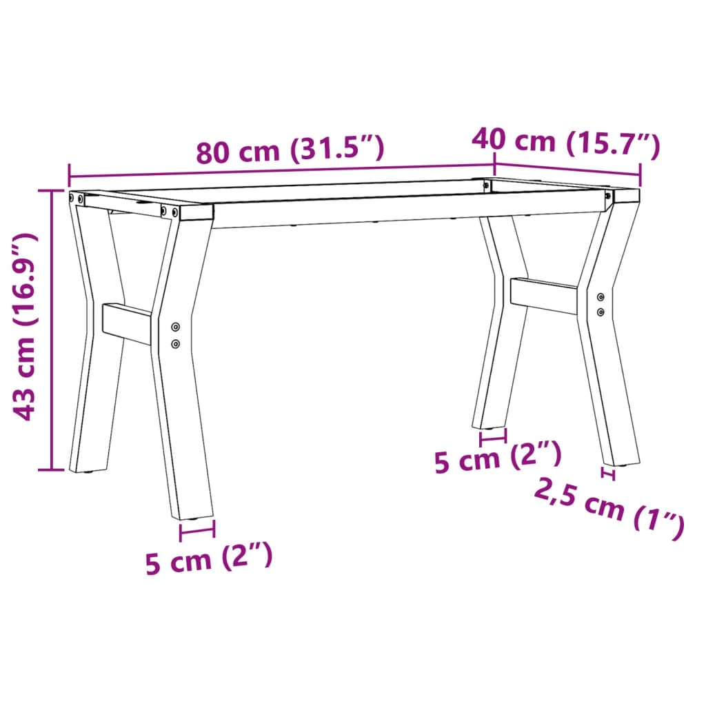 Table basse en Y avec structure en acier 80x40x43 cm