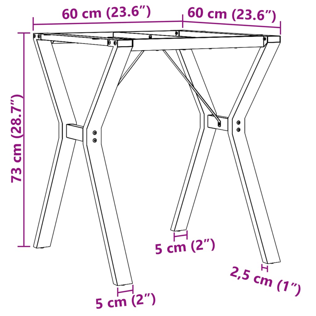 Y-shaped dining table frame 60x60x73 cm cast iron