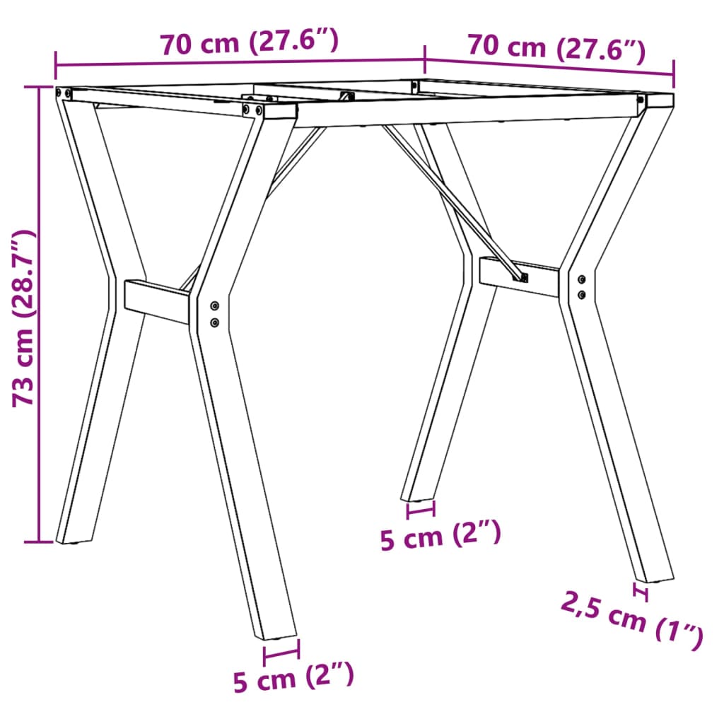 Y-shaped dining table frame 70x70x73 cm cast iron