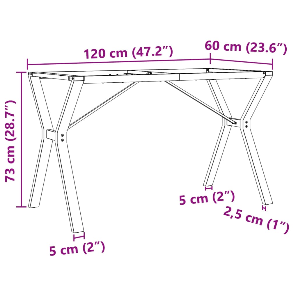 Table à manger en Y avec structure en acier 120x60x73 cm