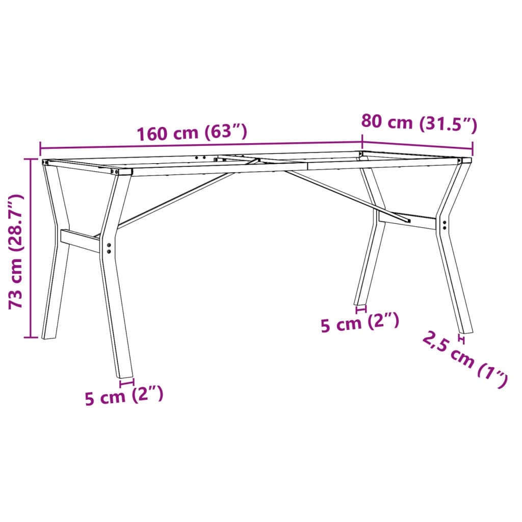 Table à manger en Y avec structure en acier 160x80x73 cm