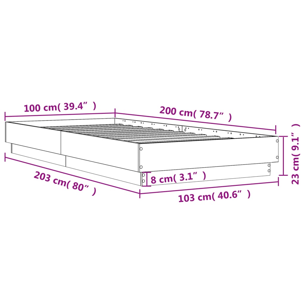 Bed frame concrete grey 100x200 cm wood material
