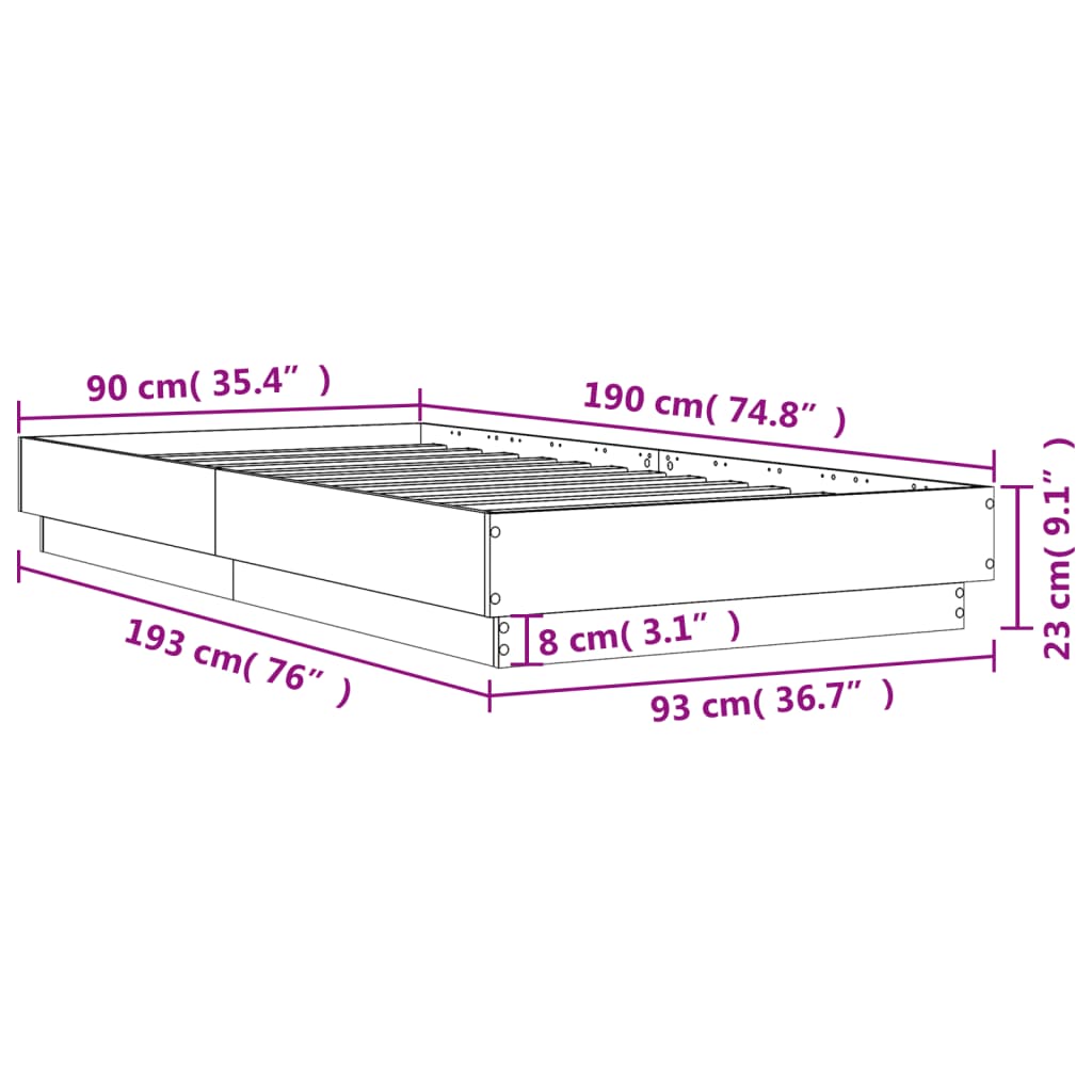 Bed frame concrete grey 90x190 cm wood material